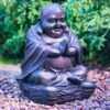 Happy Buddha With Solar Light -Garden Furniture 307135 bronze buddha garden ornament daylight1