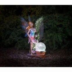 Solar Powered Garden Fairy With Wind Chime 7 Solar Powered Garden Fairy With Wind Chime -Garden Furniture 331455 garden fairy with solar crackle ball and windchime 2