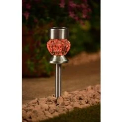 Crystal Top Glass Solar Post Light 4pk 8 Crystal Top Glass Solar Post Light 4pk -Garden Furniture 341965 4pk crystal top post light red solar1