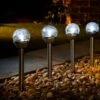 Eveready Crackle Ball Stakes 4pk - White 1 Eveready Crackle Ball Stakes 4pk - White -Garden Furniture 353607 eveready 4pk solar powered crackle ball light