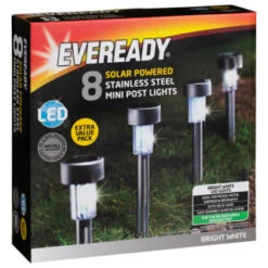 Eveready Mini Solar Lighting Posts 8pk - Colour Changing 8 Eveready Mini Solar Lighting Posts 8pk - Colour Changing -Garden Furniture 366414 8pk eveready soloar powered mini post lights bright white