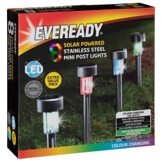 Eveready Solar Powered Post Lights 8pk - Colour Changing 4 Eveready Solar Powered Post Lights 8pk - Colour Changing - Image 2