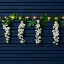 Solar Powered 180cm Artificial Leaf Garland With Wisteria Flowers - Warm White 8 Solar Powered 180cm Artificial Leaf Garland With Wisteria Flowers - Warm White -Garden Furniture 379258 180cm solar powered artificial leaf garland with wisteria flowers 20 warm white micro leds 3