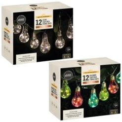 Solar Powered 12 Clear Light Bulb String LED Lights - Warm White -Garden Furniture 379260 379261 12 solar powered light bulb string lights group