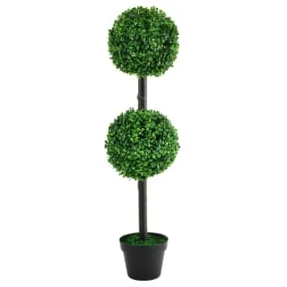 Solar Powered Two Ball Topiary Tree - White LED 93cm 3 Solar Powered Two Ball Topiary Tree - White LED 93cm
