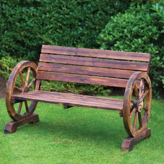 B&M Burntwood Wagon Wheel 2 Seater Bench 2 B&M Burntwood Wagon Wheel 2 Seater Bench