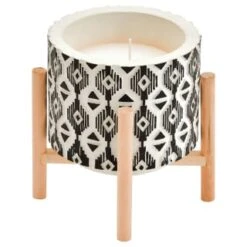 B&M Aztec Embossed Candle On Stand - White