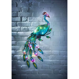 Solar Powered Metal Peacock Wall Art 3 Solar Powered Metal Peacock Wall Art