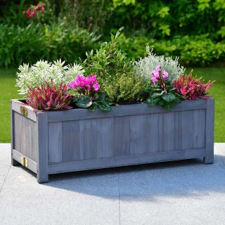 Wooden Oblong Folding Planter - Grey 3 Wooden Oblong Folding Planter - Grey
