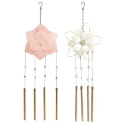 B&M Flower Windchime - Pink 7 B&M Flower Windchime - Pink -Garden Furniture 379613 boho garden flower tubular windchime group