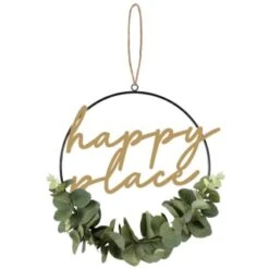 B&M Botanical Garden Hanging Hoop With Slogan 9 B&M Botanical Garden Hanging Hoop With Slogan -Garden Furniture 379615 botanical garden metal hoop with gold wording and leaves happy place
