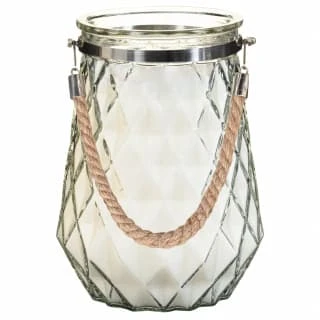 B&M Large Faceted Glass Candle With Rope Handle - Cream 3 B&M Large Faceted Glass Candle With Rope Handle - Cream